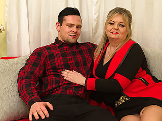 Hairy mature BBW fooling around with her toy boy