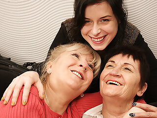 Two mature lesbians pleasing a hot young lesbian babe