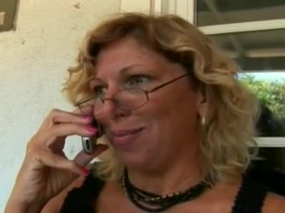 Aged golden-haired with glasses receives screwed